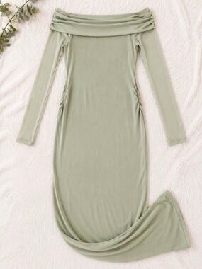 SHEIN Sage Green Off-Shoulder Long Sleeve Bodycon Dress